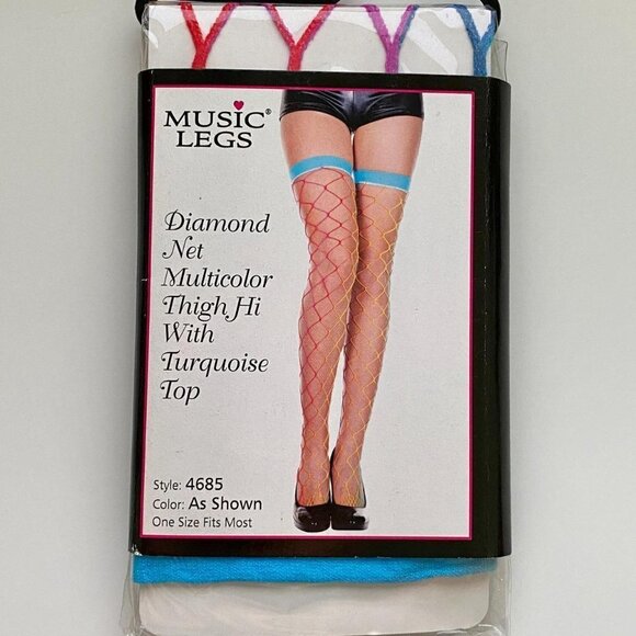 DIAMOND Net Multicolor Thigh hi With Turquoise Top - Picture 2 of 3
